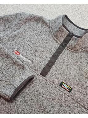 LL Bean Snap Fleece Gray Pullover Sweater Jacket Mens Size Large Slightly Fitted